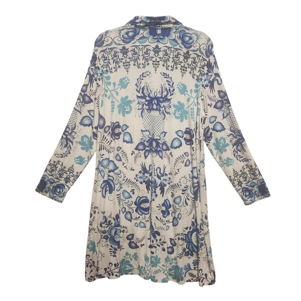 Johnny Was Women White & Blue Tunic Top Bamboo Print Farrow Polo Swing Dress  XL - Picture 4 of 7